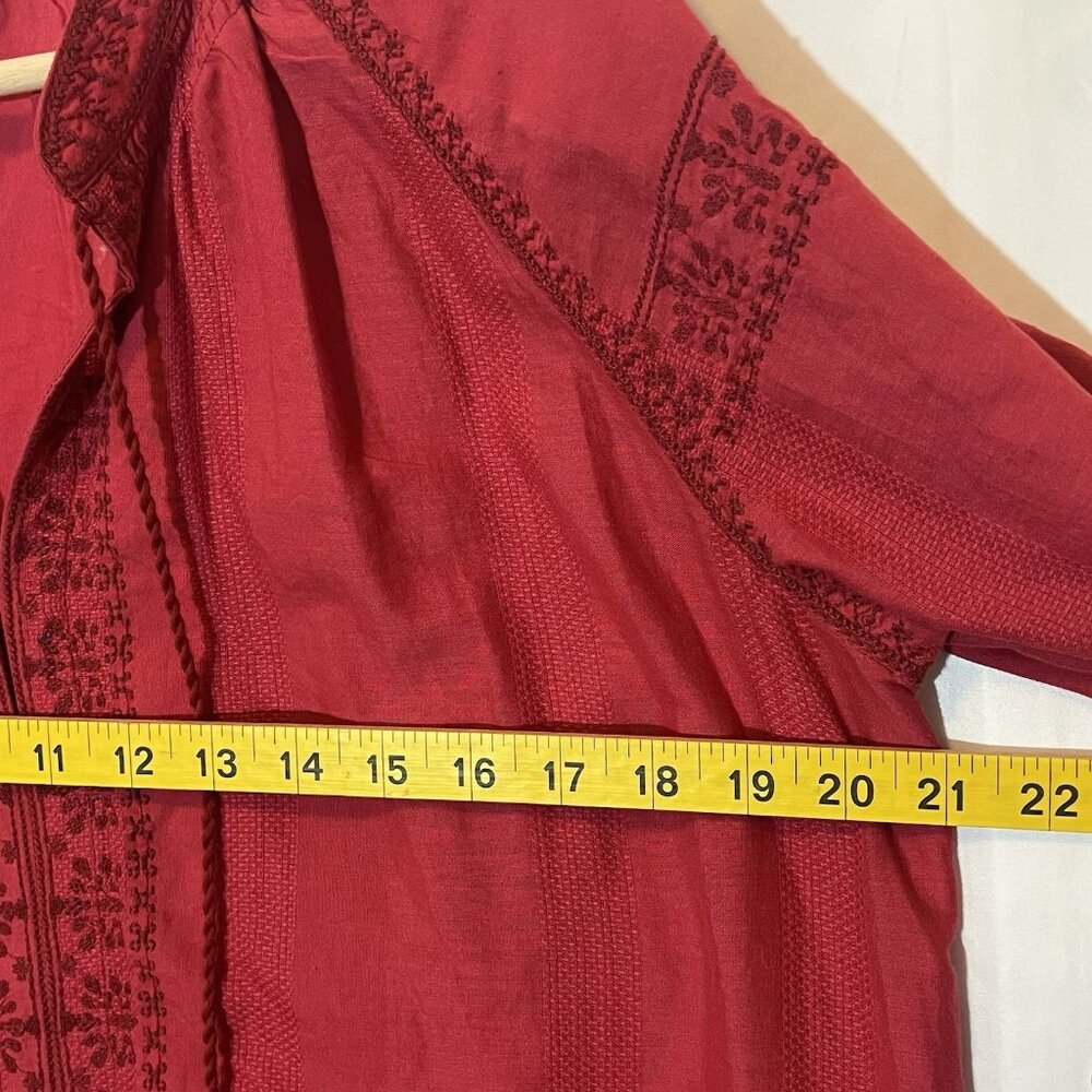 Madewell Women’s Medium Top Camellia Boho Embroidered Oversized Red Tunic Cotton - Picture 7 of 13